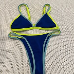 Blue and Neon Green Bikini Set